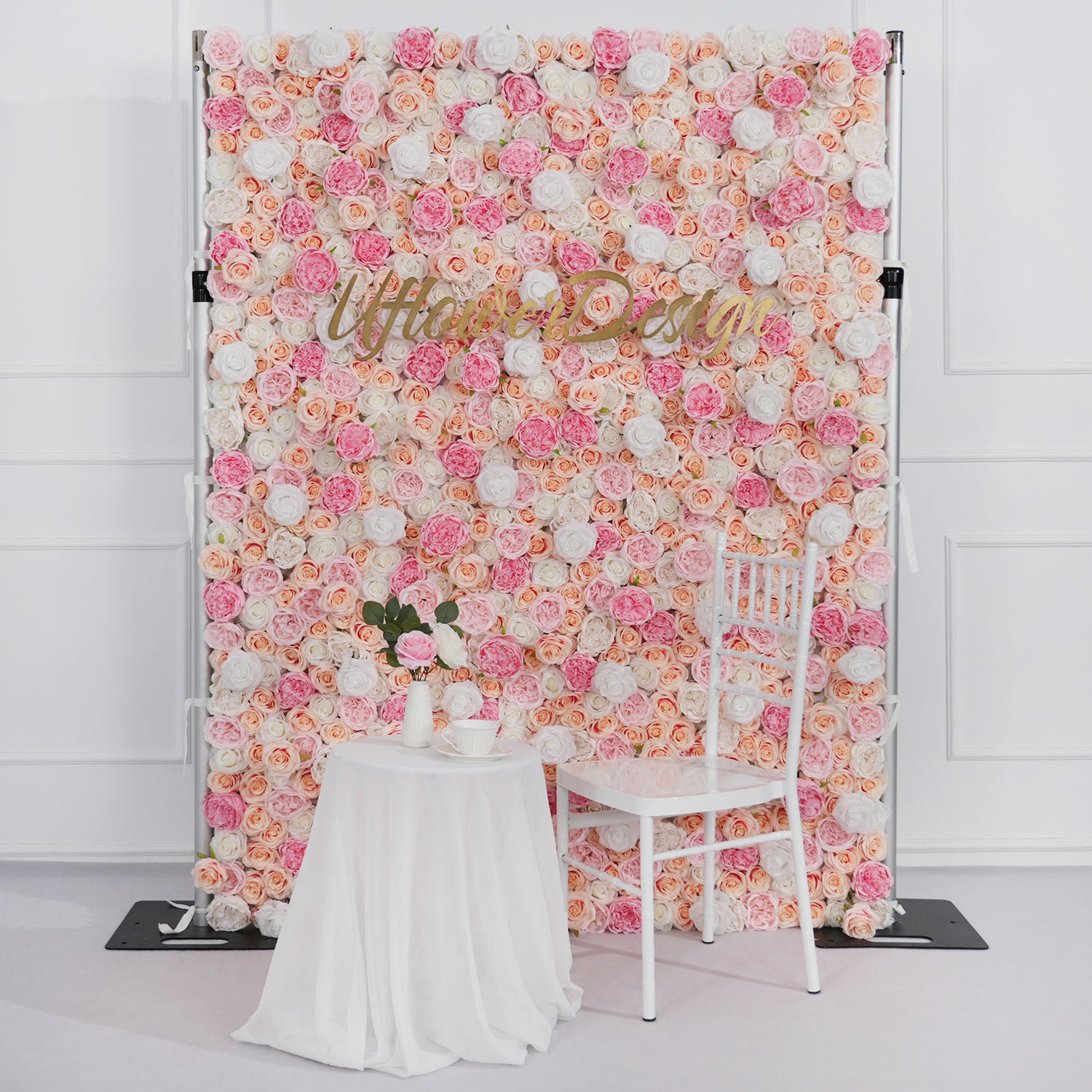 Artificial Pink White Fabric Rolling Up 5D Flower Wall Wedding Decor picture 2